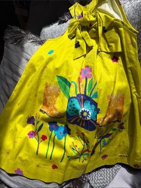 Girls' Bright Yellow Floral Sundress with Bow